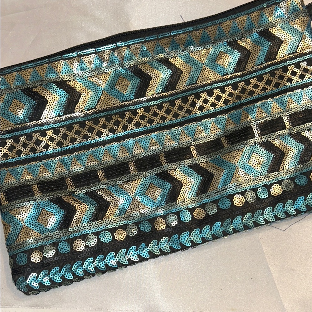Vintage Sequin Clutch Bag - Black and Blue